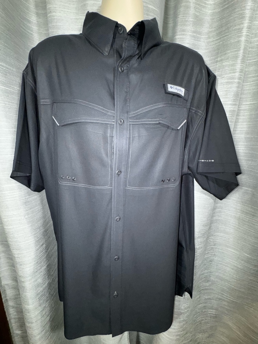 Columbia PFG Omni-Shade Men's Black Short-Sleeve Button-Front Outdoor Shirt XL
